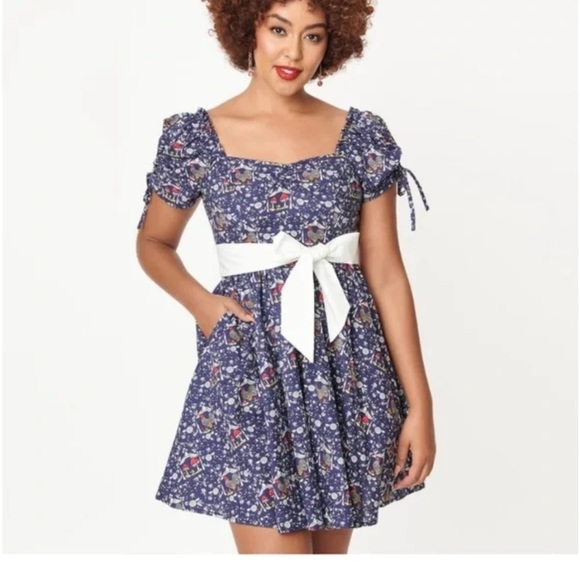 NWT unique vintage navy mushroom botanical dress - Picture 1 of 4